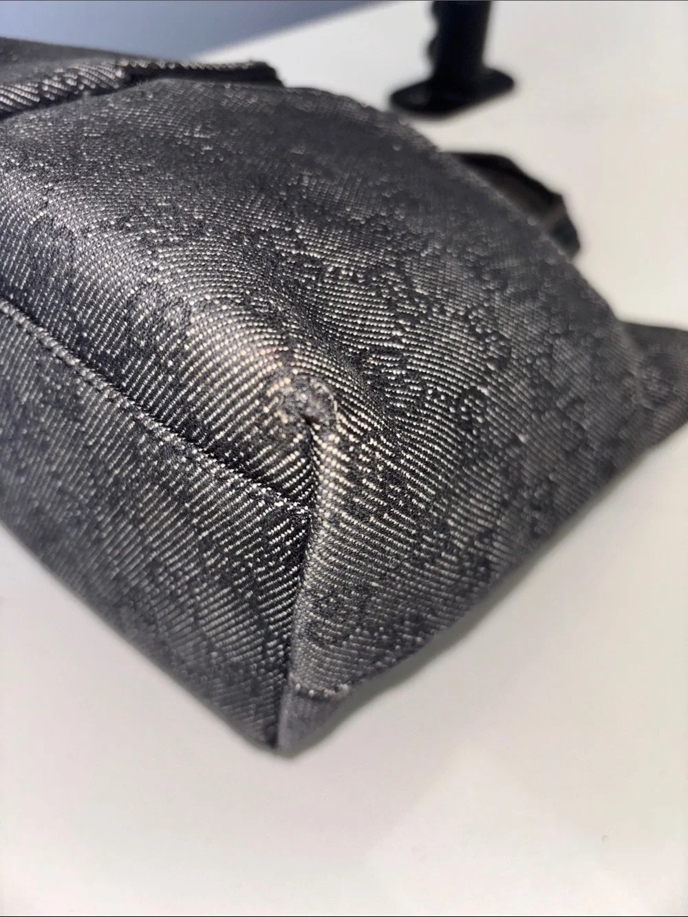Gucci GG black small Denim Double Pocket top handle Tote